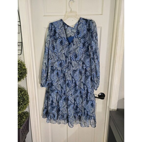 Joie Womens Blue Paisley Long Sleeve Ruffle‎ Hem Dress XXL 100% Polyester - Picture 3 of 10